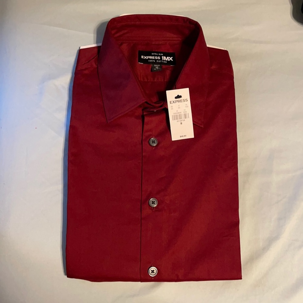 Express 1MX Extra Slim Maroon Dress Shirt NWT